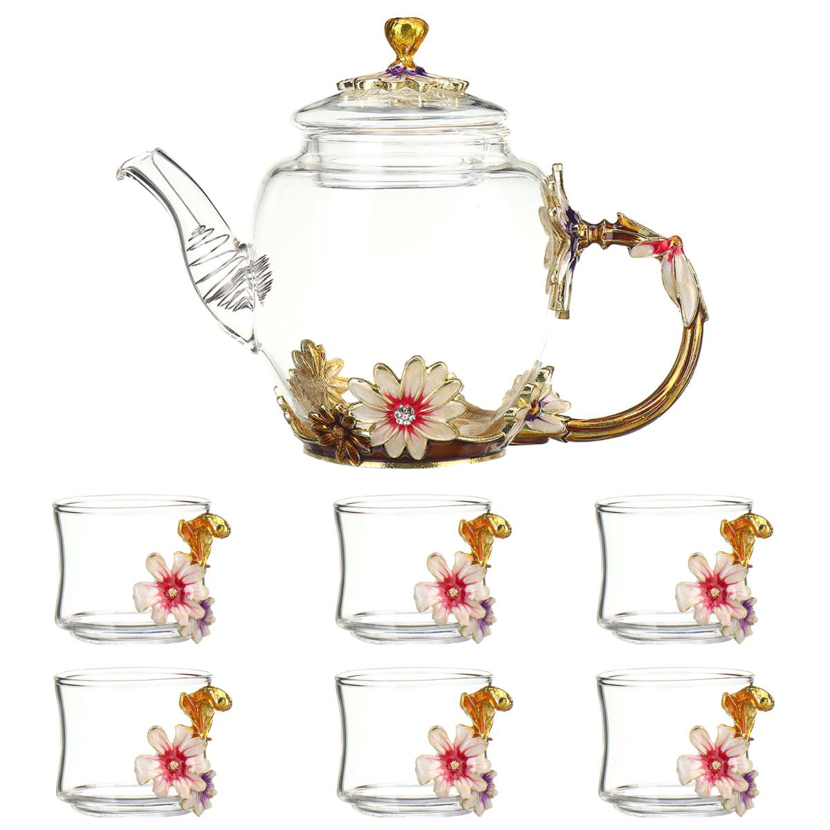 7Pcs Tea Set - Clear Heat Resistant Borosilicate Glass Teapot Tea Maker Set  and 6 Tea Cups Modern Serving Dishware, Home and Party Use,  Business/Christmas/Birthday Gifts 