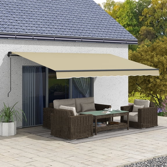 Outsunny 16' x 10' Retractable Awning Sunshade Shelter with Manual Crank Handle, Beige