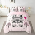 thumbnail image 2 of Manfei Notre Dame Cathedral Bed in a Bag Queen Size,Romantic Paris City Bed Set,Pink Heart Print Bedding Queen Size For Women,Ultra Soft Bedroom Decoration Reversible,7 Pieces, 2 of 7