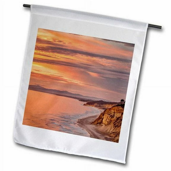 3dRose, California, La Jolla, Sunset over Blacks Beach and coast to the north, 12 x 18 inch Garden Flag