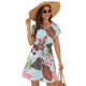 thumbnail image 3 of Vestido floral de mujer con cuello en V, manga corta, cordón en la cintura, vestido de verano hasta la rodilla, 3 of 6