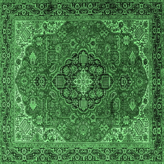 Ahgly Company Indoor Square Medallion Emerald Green Traditional Area Rugs, 7' Square