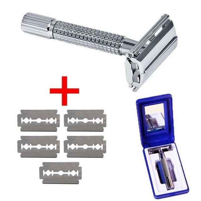 1pc Professional Long Handle Comfortable Wet Shaving & 5 Blade RefillsDouble Edge Safety Razor