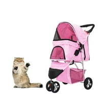 LUVCMFT 3-Wheeled Foldable Pet Stroller for Dog & Cat with Storage Basket and Cup Holder, Pink