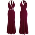 thumbnail image 5 of Angel-fashions Halter Neck Beading Pleated Waist Long Evening Dress Wedding Party Gown Wine Red XX-Large, 5 of 5