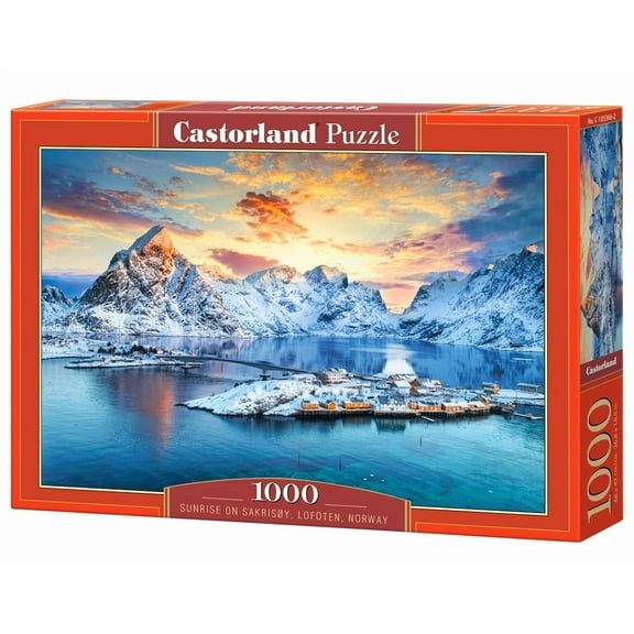 CASTORLAND 1000 Piece Jigsaw Puzzles, Sunrise on Sakrisøy, Lofoten, Norway, Majestic mountains, Stunning Arctic sunset, Adult Puzzle, Castorland C-105366-2