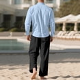 thumbnail image 4 of Ceisia Men's Loose Fit Cotton-Linen Like 2-Piece Set Stand-Up Collar Henley Long Sleeve Shirt with Elastic Waist Wide Leg Pants Gifts, 4 of 9