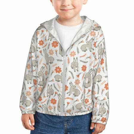 

Gaeub Flower Rabbit Print Athletic Sun Protection Hoodie for Kids Long Sleeve Outdoor UV Shirt Running Fishing Top for Boys Girls-5 Years