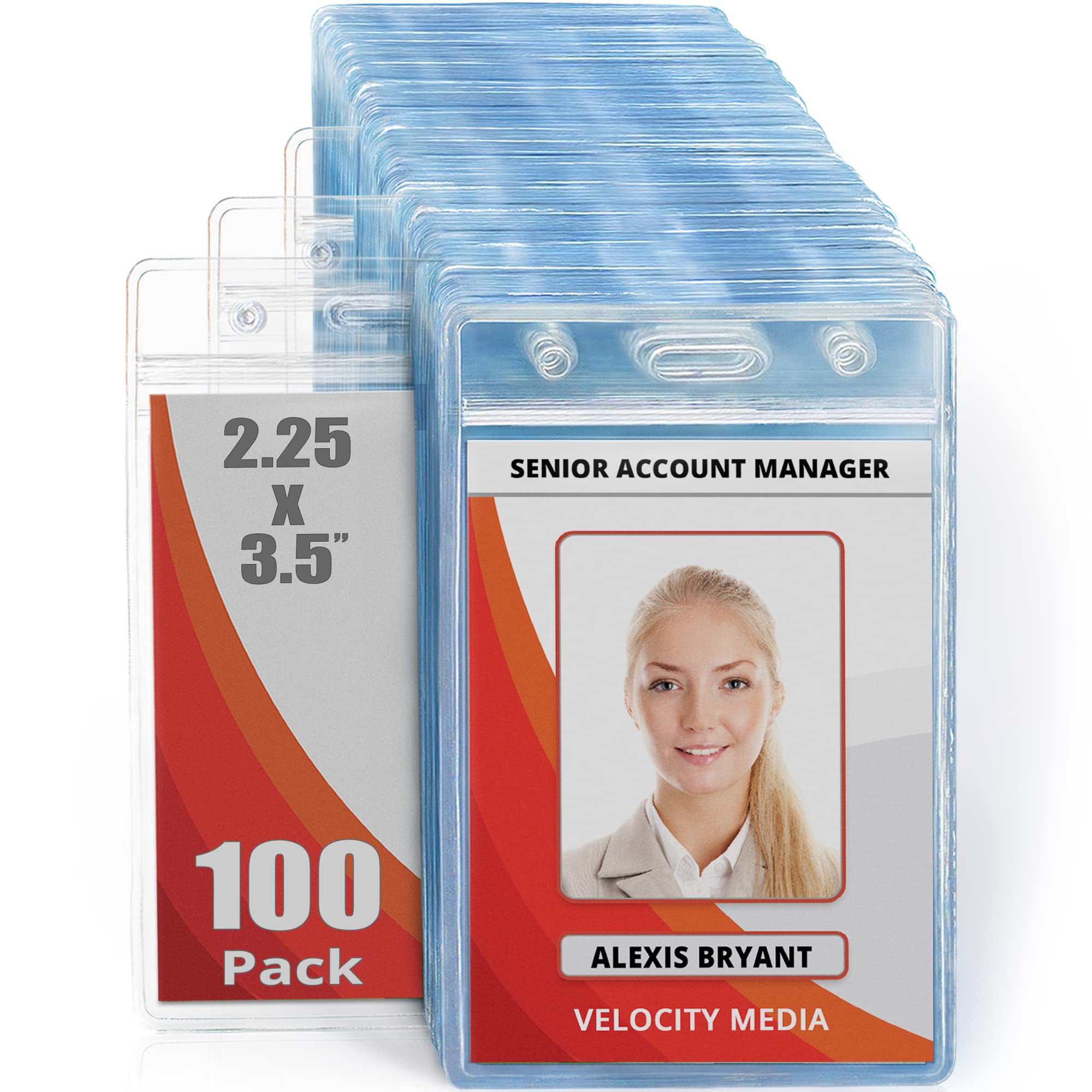 Vertical Resealable Vinyl Badge Holders All Weather Resistant 100 Pack