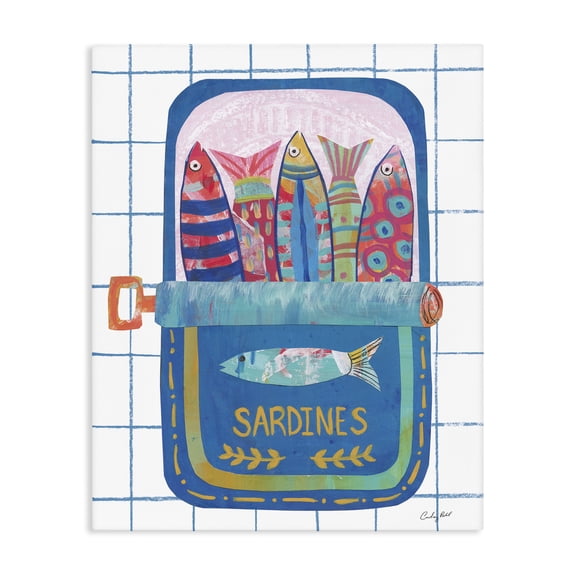 Stupell Industries Tropical Silly Sardines Blue Tin Canvas Art, 16 x 20, by Courtney Prahl