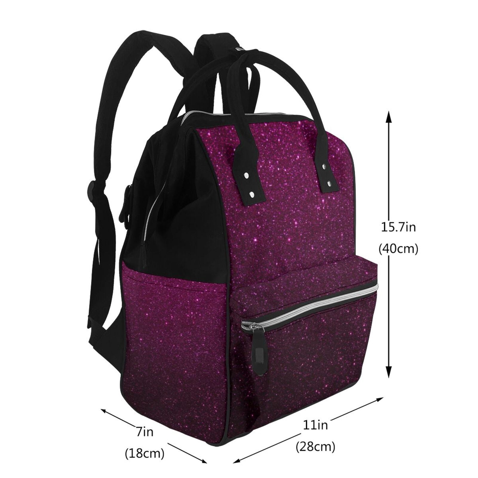 Ratiio Dark Purple Glitter Mummy Backpack - Waterproof Twill Canvas, Large Capacity Diaper Bag with Multiple Pockets and Adjustable Straps