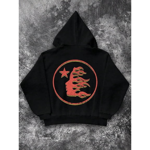 Men Graphic Long Sleeve Cotton Pullover Hoodies, Y2K Streetwear, Grunge Goth Jesus Style, Halloween And Christmas Gift For Couples,