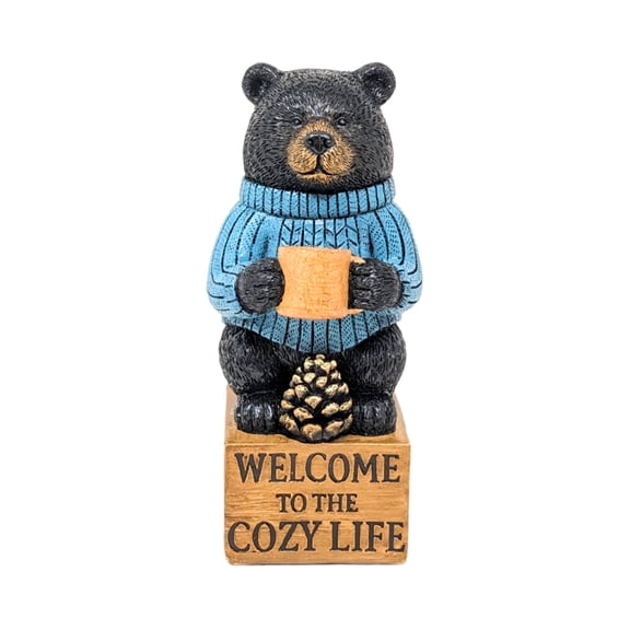 Cozy Pines Resin Black Bear with Pinecone Figurine, Rustic Cabin Decor