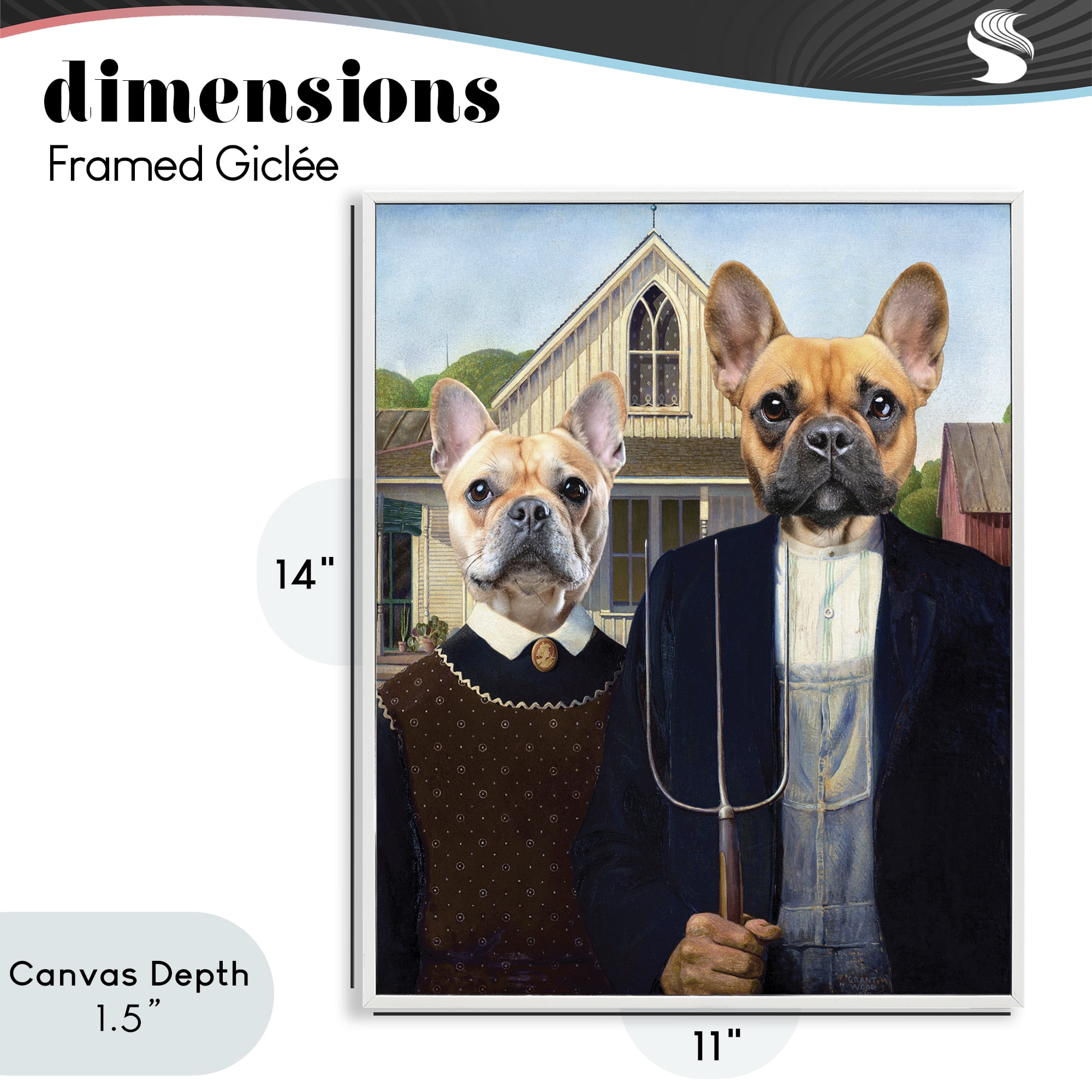 Stupell Industries French Bulldogs Iconic Farmers White Framed Giclee Art, design by Grotto Studios