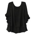 thumbnail image 4 of Homenesgenics Long Sleeve Shirts for Women Button Up Buttons V Neck Tops Trendy Dressy Blouses Casual Tunic Womens Fall Clothing New Arrivals Blue XXL, 4 of 6