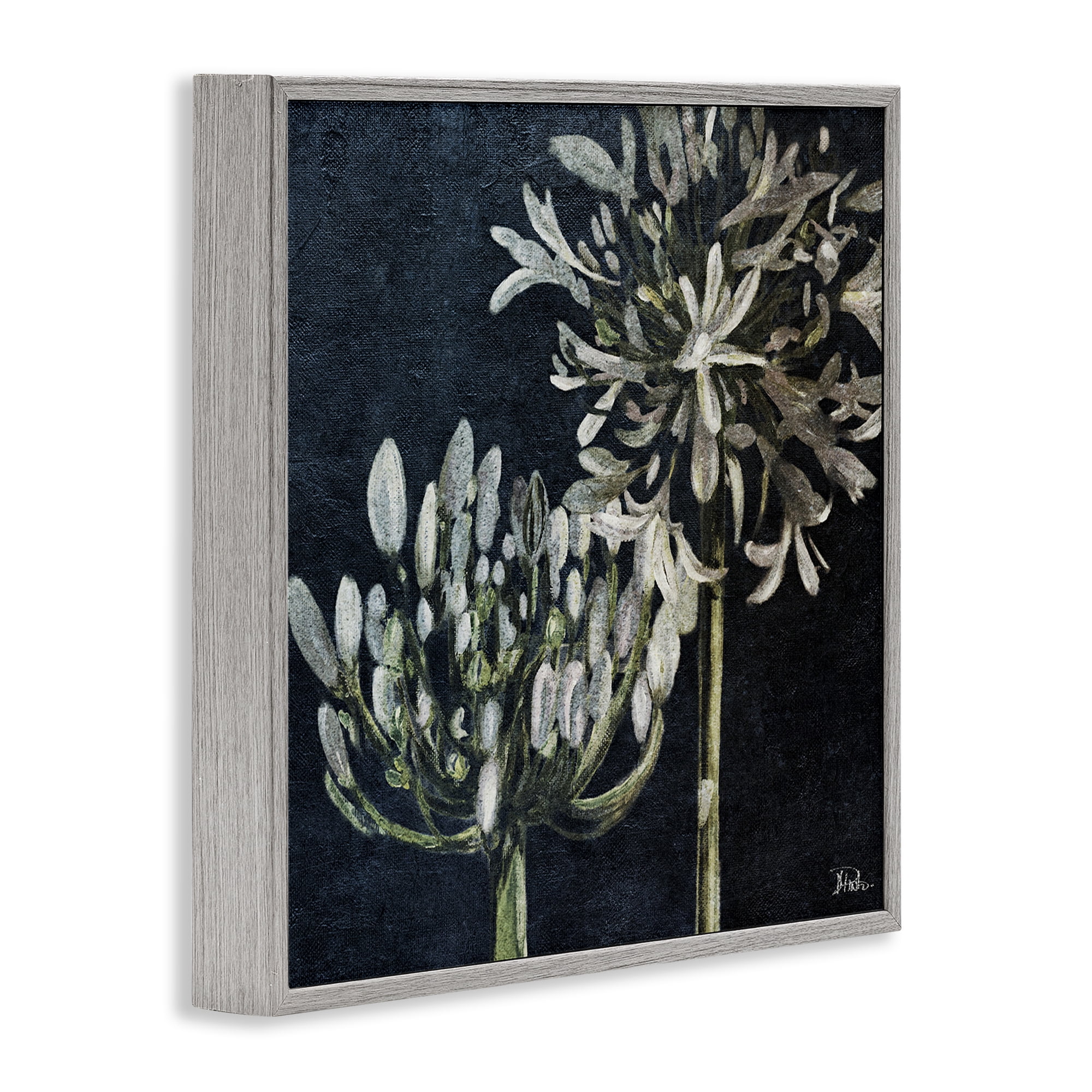 Stupell Industries Blooming White Herbs Botanical & Floral Painting Gray Framed Art Print Wall Art, 17 x 17