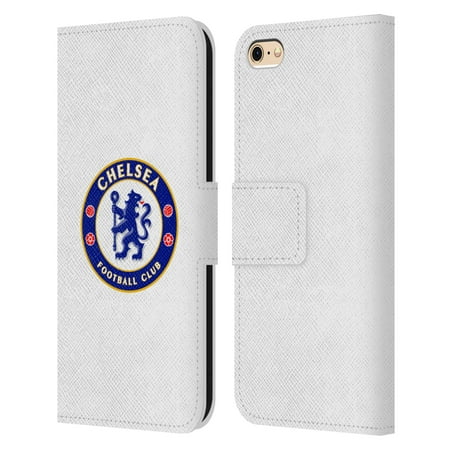 Head Case Designs Officially Licensed Chelsea Football Club Crest Plain White Leather Book Wallet Case Cover Compatible with Apple iPhone 6 / iPhone 6s