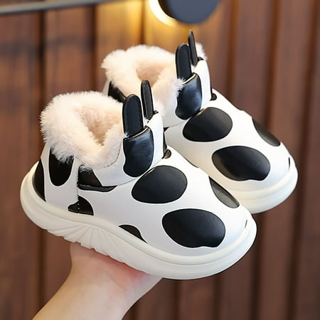 

HAXMNOU Girls Boys Home Slippers Water Proof Warm Cartoon House Slippers For Children Lined Winter Indoor Shoes White