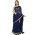 thumbnail image 7 of Atasi Solid Navy Blue Sari Designer Georgette Saree With Unstitched Blouse Piece, 7 of 7
