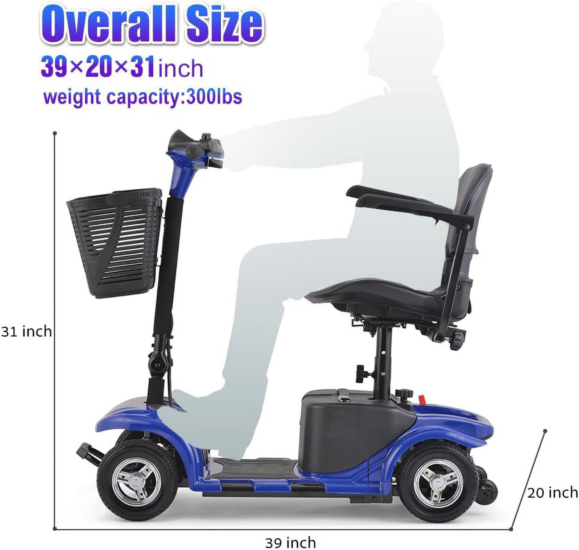 SKRT Mobility Scooter for Adults, Senior, skmc 4 Wheels Electric Powered Chargeable Device for Travel, Lightweight and Portable, with LED Headlights and Basket, Charger Included
