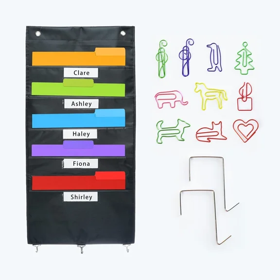 5 Pocket Hanging File Organizer, Wall Hanging File Folder Paper Storage Organ...