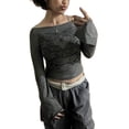 thumbnail image 1 of xiaxaixu T-shirt pour Femmes, Manches Longues Col Rond Imprimé Ailes Ajusté Hauts Mode Urbaine, 1 of 9