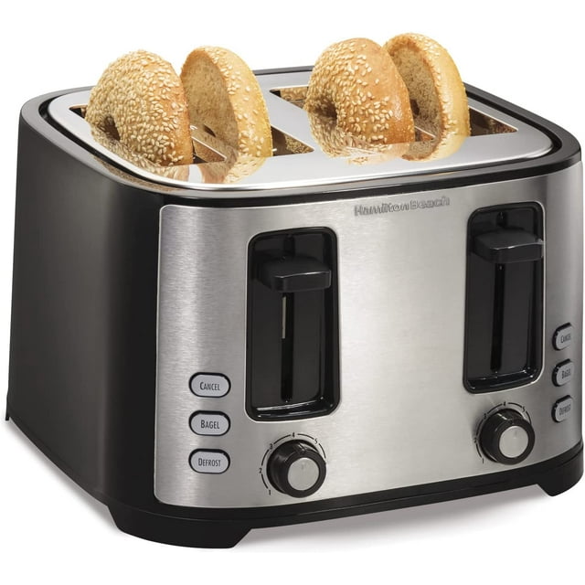 Hamilton Beach Extra Wide Slot Toaster with Defrost and Bagel Functions Shade Selector, Toast Boost, Auto-Shutoff and Cancel Button, 4 Slices, Black