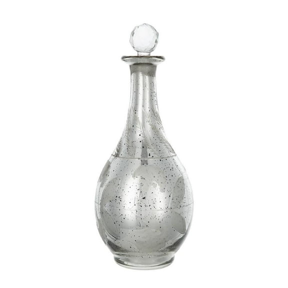 A&B Home  Antique Style Round Glass Jar with Finial Lid and Etched Pattern - Antique Silver