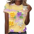 thumbnail image 3 of Liquidation Fatuov T-Shirts à Col Rond Grande Taille pour Femmes Manches Courtes Imprimé Floral T-Shirts Graphiques Été Hauts Doux Multicolores, 3 of 5