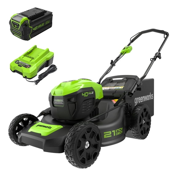 Greenworks 40V 21" Brushless Walk Behind Push Lawn Mower with 5Ah Battery and Charger 2515502