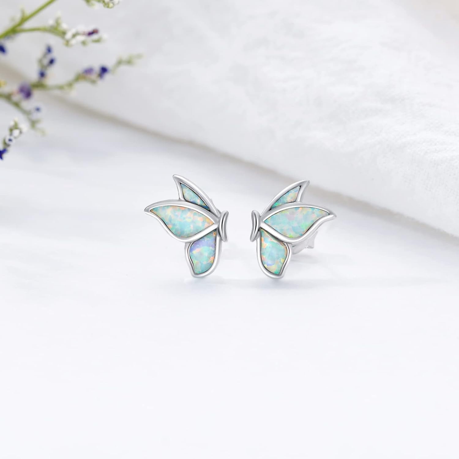 Dorunmo Sterling Silver Butterfly Wings Earrings Opal Stud Earrings Hypoallergenic Earrings Jewelry Gifts for Women