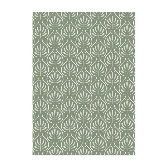 Boho Sage Green Pattern - Illustration Pattern Geometric Abstract Minimalist Botanical Vintage Floral Unframed Wall Art Print 4 x 6 inches