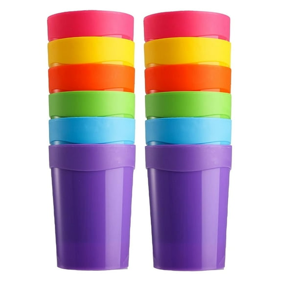 13.7 Ounce Plastic Tumblers (Set of 12), Plastic Drinking Glasses, Reusable Plastic Cups, Stackable, BPA-Free, Shatter-Proof, Dishwasher-Safe (6 Colors)