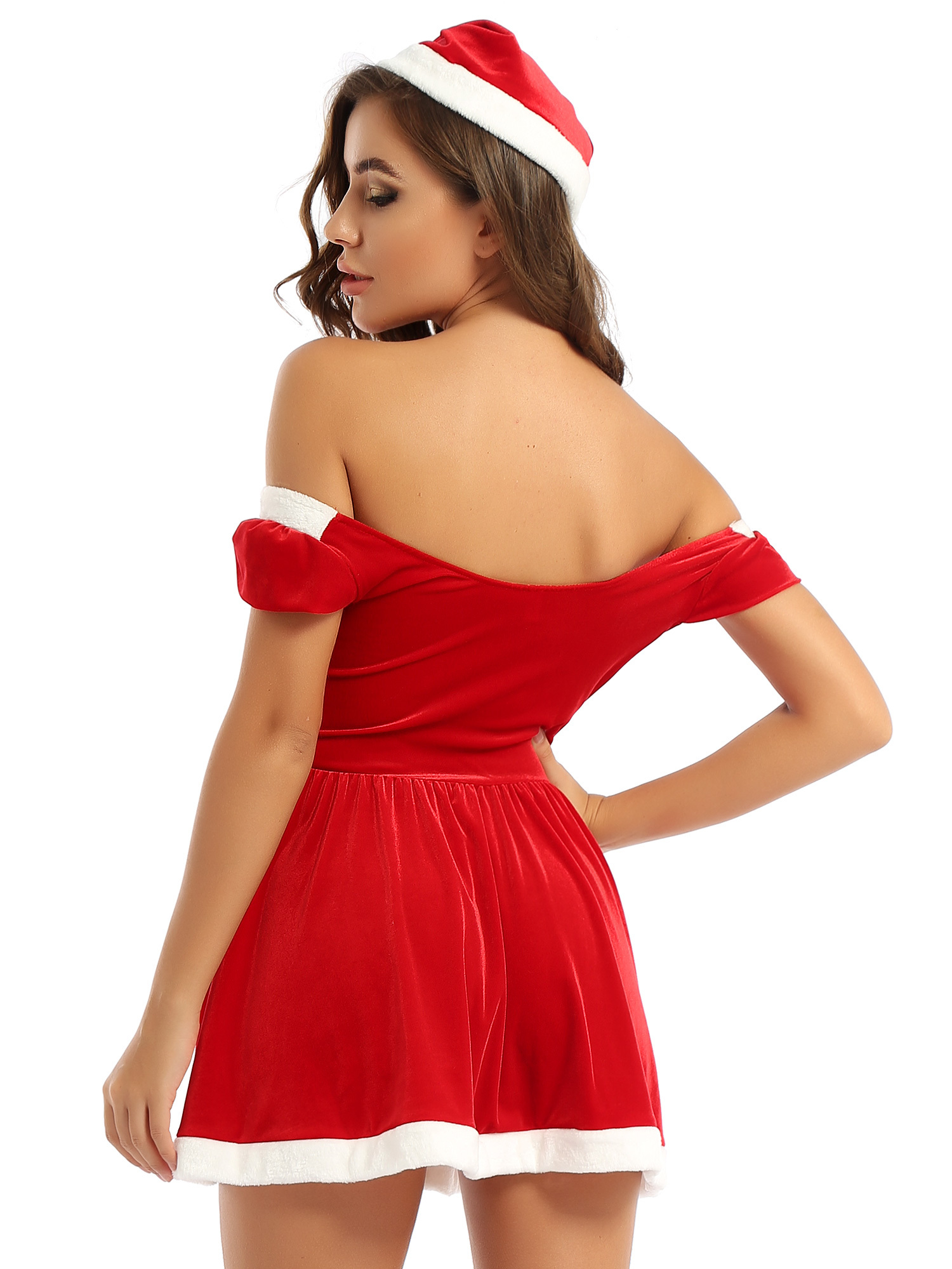 ZDHoor Women Mrs. Claus Santa Christmas Costumes Dress Outfits with Hat Sleeveless Skirt Party Dress Red-A L