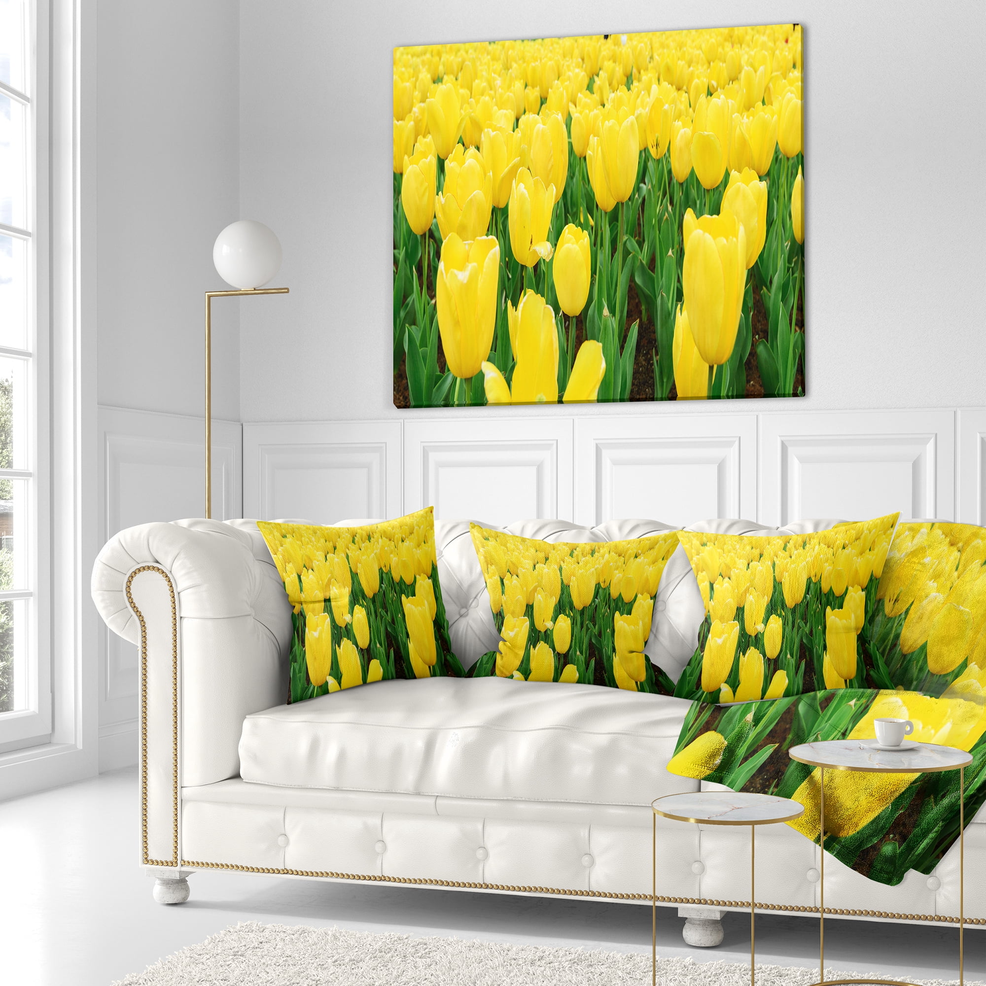 Designart Bright Tulip Flowers in Garden - Floral Throw Pillow - 18x18