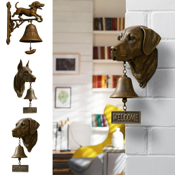 Timbre de Bienvenida con Diseño de Labrador y Pastor Alemán | Entrada de Resina Vintage | Placa Funcional "Bienvenido" | Fácil Instalación | Ideal para Entradas y Puestos de Vigilancia | 1 Timbre