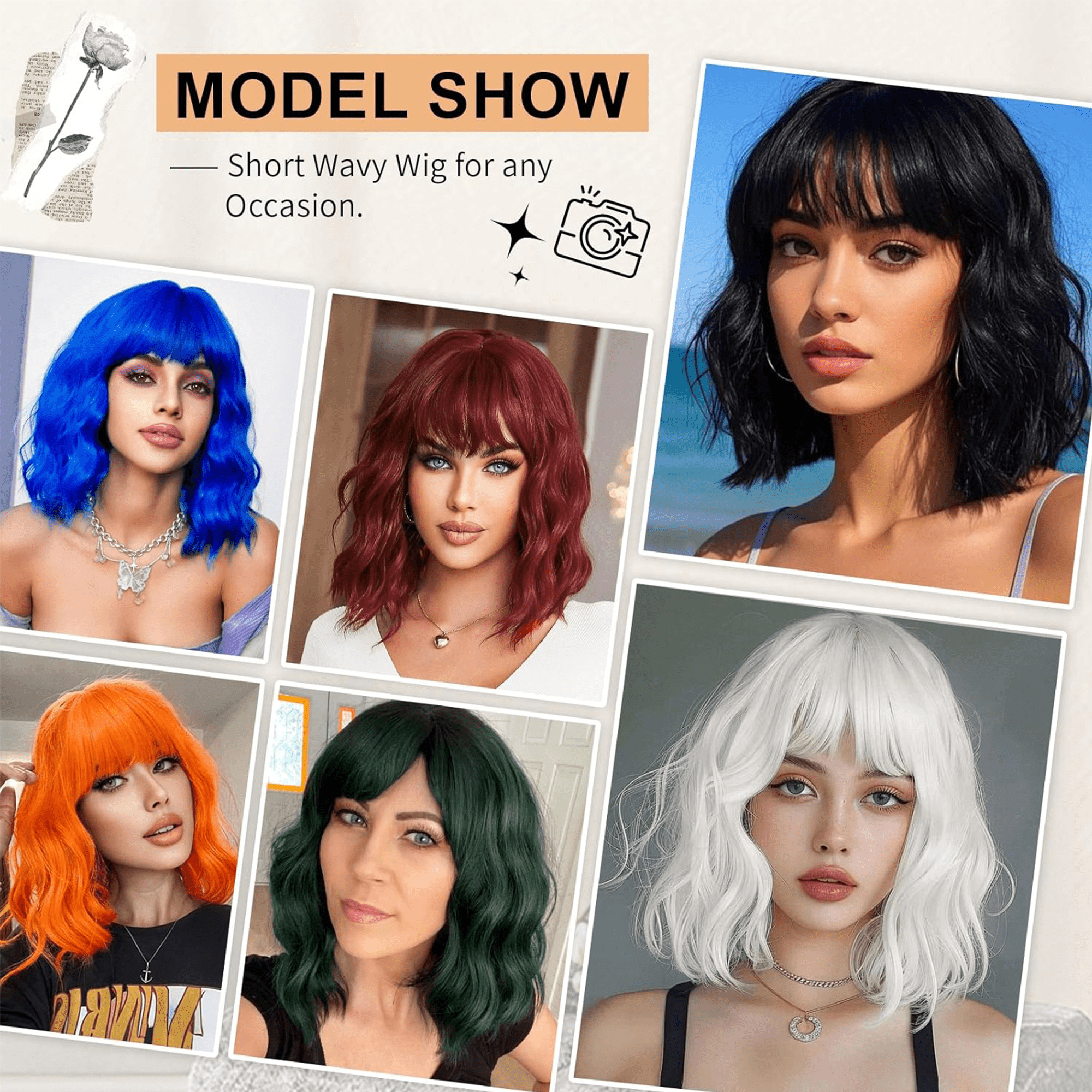 Morovan 13-Inch Heat Resistant Synthetic Bob Wig with Bangs - Natural Look for Daily Wear & Cosplay - Lightweight & Comfortable Wig for Women (Pink)