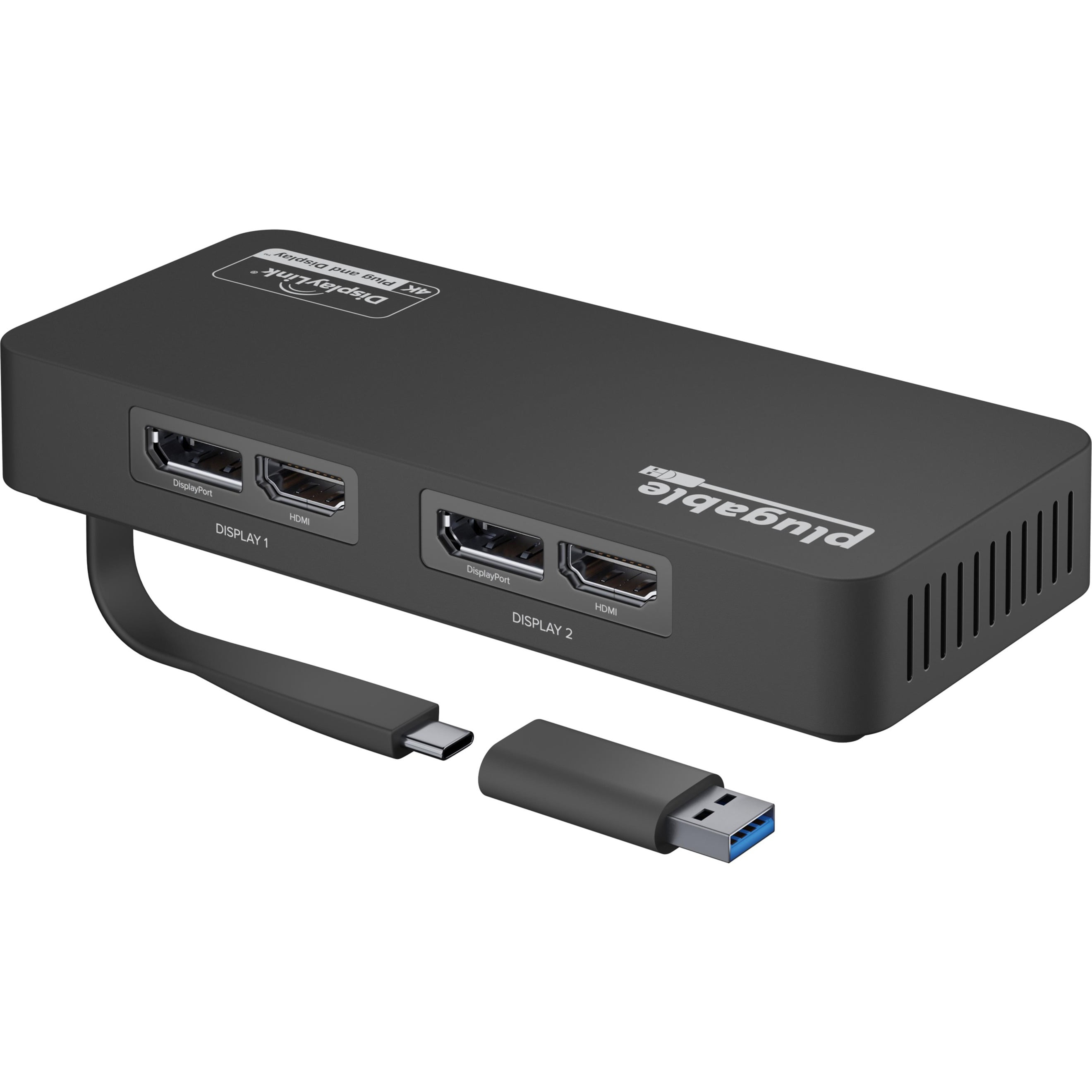 Plugable 4K DisplayPort and HDMI Dual Monitor Adapter for USB 3.0 and  USB-C, Compatible with Windows and Mac