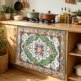thumbnail image 6 of Green Boho Cabinet Curtain 35"Wx35"L, Dustproof Under Sink Skirt with Self Adhesive Tape, Ethnic Geometric Middle Century Art Cabinet Curtain Cover for Kitchen Sink, Bathroom Vanity, Laundry Room, 6 of 9