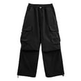 thumbnail image 5 of MKOSPLRT 6-16 Years Cargo Pants for Boy Elastic Waist Ruched Knee Wide Leg Pants Solid Baggy Hiking Joggers with Pockets, 5 of 5