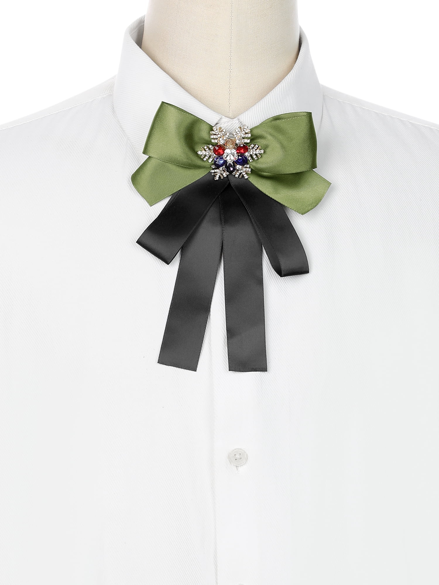DARING DIVA Women's Christmas Snowflakes Rhinestone Ribbon Big Bow Tie Green Black