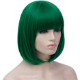 thumbnail image 3 of Pelucas verdes cortas para mujer, peluca de pelo Bob verde de 12 pulgadas con flequillo, N, 3 of 4