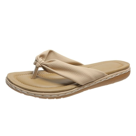

new home gifts for home Women s Summer Non Slip Solid Color Slip On Flat Beach Open Toe Breathable Sandals Flip Flops Shoes other Beige