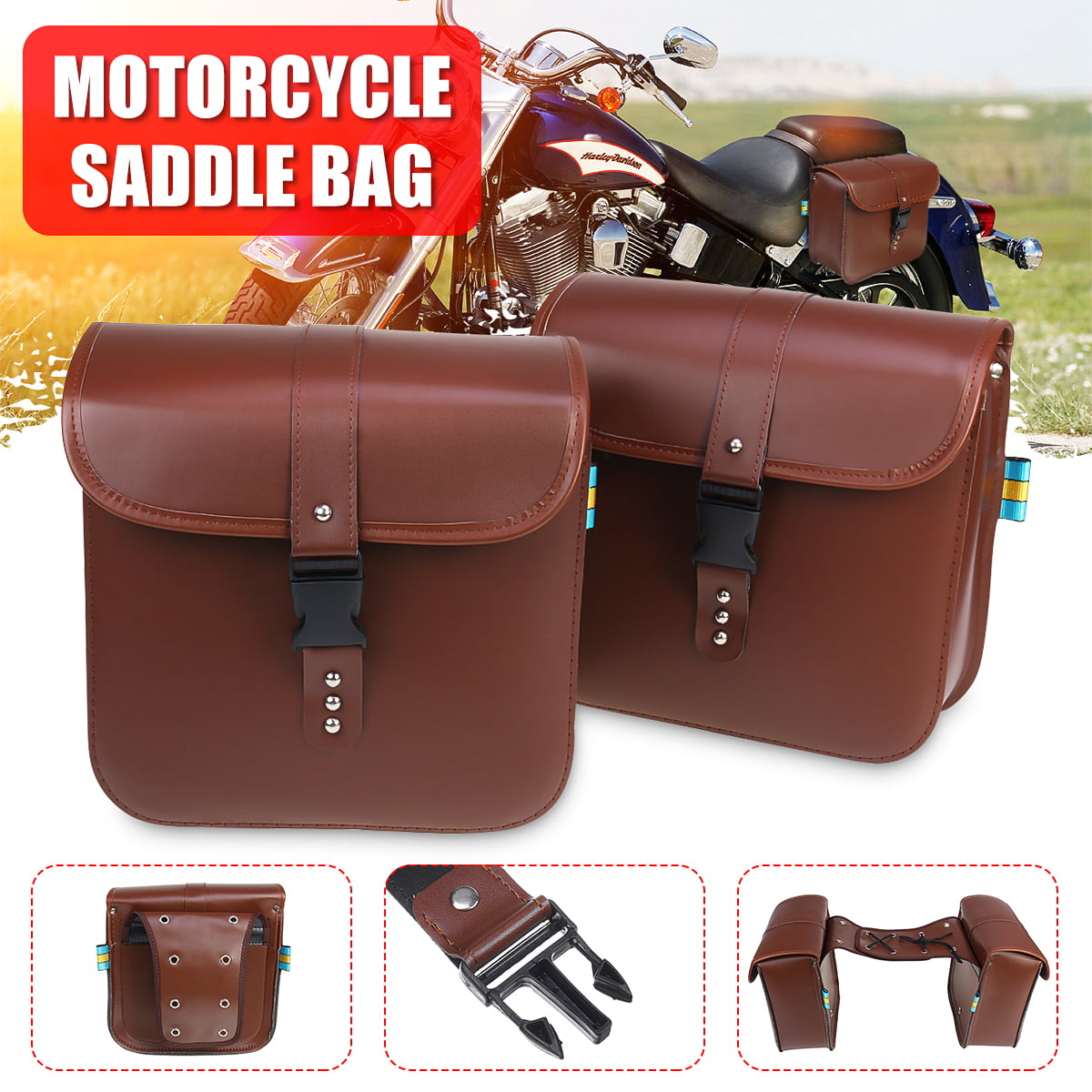 Retro Leather Motorcycle Side Pouch Leather Saddle Panniers Storage Bag