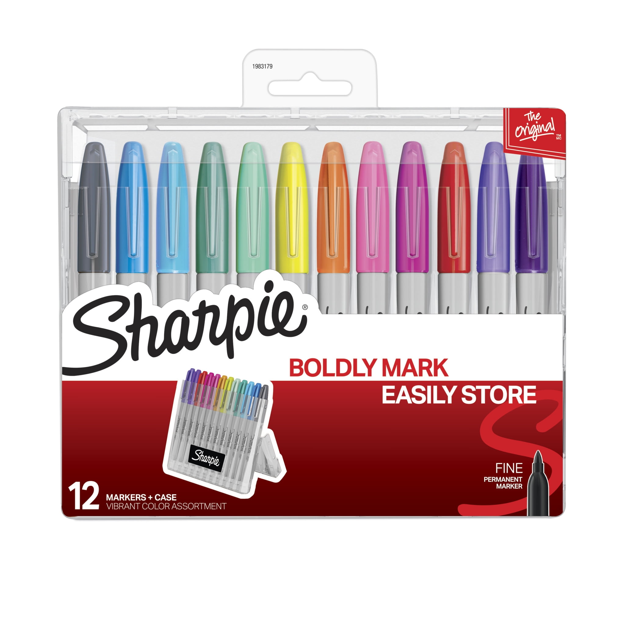 Sharpie Permanent Markers with Storage Case Fine Point Vibrant Colors 12 Count