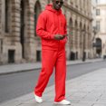 thumbnail image 4 of Dwelliawo Mens Hoodie Sweatsuit 2 Piece Solid Color Full Zip Relaxed Fit Hoodie Joggers Sport Pants Set Fleece Fall Suit with Pockets Red 3XL, 4 of 7
