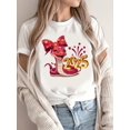 thumbnail image 1 of New Year's Celebration T-Shirt for Women - Red Bow Snake Print, Casual Round Neck Top, Stretchy, 1 of 8