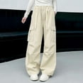 thumbnail image 2 of Girls Parachute Pants Teens Wide Leg Cargo Pants Dance Streetwear Baggy Trousers with Pockets Toddler Leggings Beige 15Y, 2 of 5
