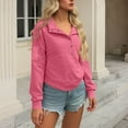 thumbnail image 5 of Feancey Corduroy Long Sleeve Shirts for Women Half Button Collar Pullover Tops Fall Casual Lightweight Sweatshirt Solid Color Loose Tunic Tees Pink L, 5 of 7