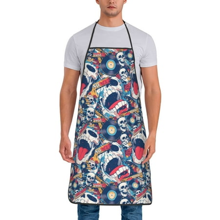 

Tideii cool rock Skull for Tie-up Apron Unisex Waterproof and Stain-Resistant Bib Apron for Kitchen Garden Painting
